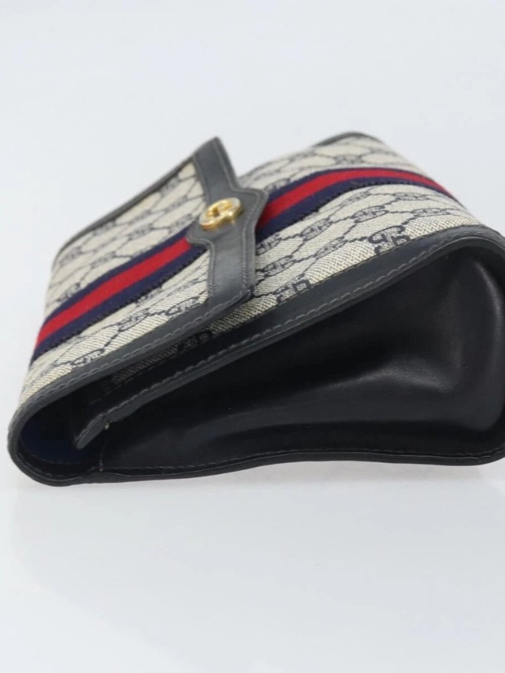 GUCCI GG Supreme Sherry Line Clutch Bag PVC Navy Gold 3 - Picture 8 of 16